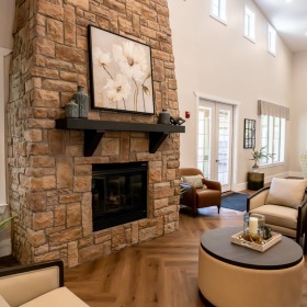 Enjoy our resident-only features seating area with fire place